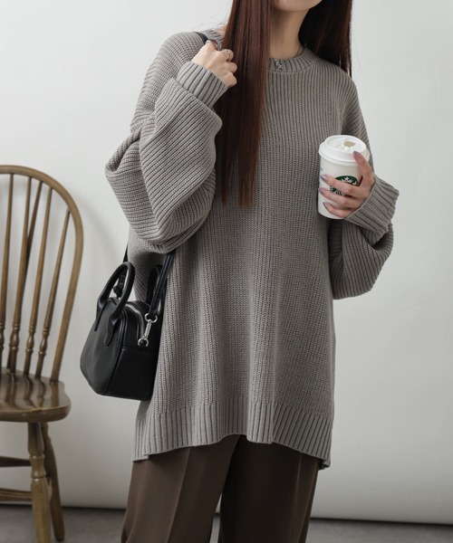 ZIP FIVE（ジップファイブ）の「【ZIP FIVE】あぜ編みベーシックワイド クルーネックニットセーター/ ニットクルーネックセーター（ニット/セーター・メンズ・ブラック/ダークグリーン/ベージュ/ネイビー/グレー/アイボリー・MEDIUM/LARGE/X-LARGE）」の12枚目の写真