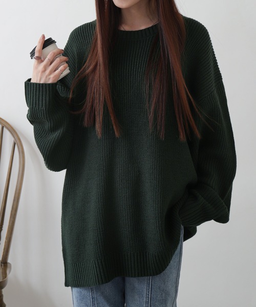 ZIP FIVE（ジップファイブ）の「【ZIP FIVE】あぜ編みベーシックワイド クルーネックニットセーター/ ニットクルーネックセーター（ニット/セーター・メンズ・ブラック/ダークグリーン/ベージュ/ネイビー/グレー/アイボリー・MEDIUM/LARGE/X-LARGE）」の14枚目の写真