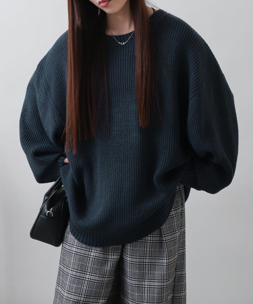 ZIP FIVE（ジップファイブ）の「【ZIP FIVE】あぜ編みベーシックワイド クルーネックニットセーター/ ニットクルーネックセーター（ニット/セーター・メンズ・ブラック/ダークグリーン/ベージュ/ネイビー/グレー/アイボリー・MEDIUM/LARGE/X-LARGE）」の15枚目の写真