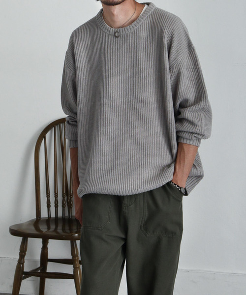 ZIP FIVE（ジップファイブ）の「【ZIP FIVE】あぜ編みベーシックワイド クルーネックニットセーター/ ニットクルーネックセーター（ニット/セーター・メンズ・ブラック/ダークグリーン/ベージュ/ネイビー/グレー/アイボリー・MEDIUM/LARGE/X-LARGE）」の8枚目の写真