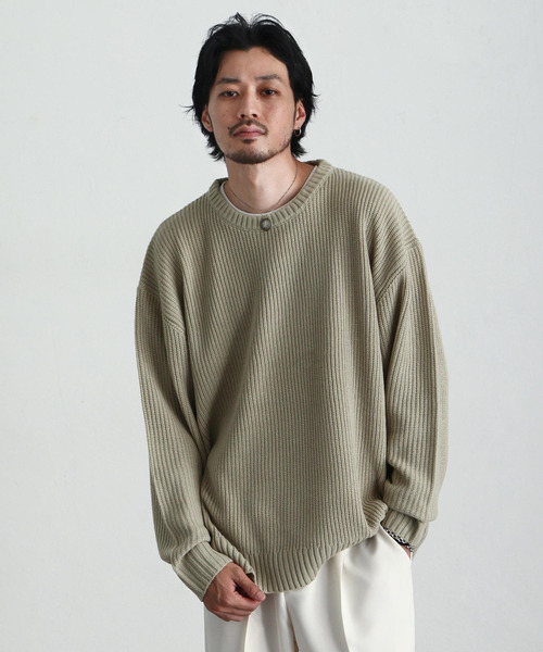 ZIP FIVE（ジップファイブ）の「【ZIP FIVE】あぜ編みベーシックワイド クルーネックニットセーター/ ニットクルーネックセーター（ニット/セーター・メンズ・ブラック/ダークグリーン/ベージュ/ネイビー/グレー/アイボリー・MEDIUM/LARGE/X-LARGE）」の9枚目の写真