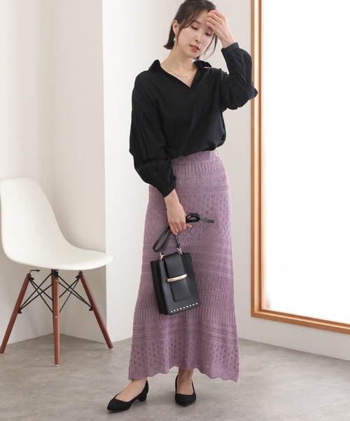 ElegChic(エレグシック)の「透け感 ローンギャザーシャツブラウス(シャツ/ブラウス・レディース・ブラック/オフホワイト/ベージュ・M~L/LL~3L/4L~5L)」の7枚目の写真