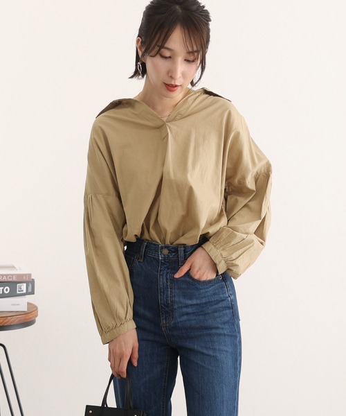 ElegChic(エレグシック)の「透け感 ローンギャザーシャツブラウス(シャツ/ブラウス・レディース・ブラック/オフホワイト/ベージュ・M~L/LL~3L/4L~5L)」の8枚目の写真