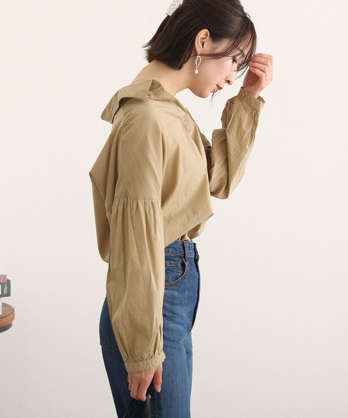 ElegChic(エレグシック)の「透け感 ローンギャザーシャツブラウス(シャツ/ブラウス・レディース・ブラック/オフホワイト/ベージュ・M~L/LL~3L/4L~5L)」の9枚目の写真