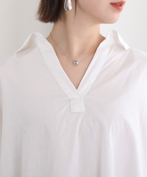 ElegChic(エレグシック)の「透け感 ローンギャザーシャツブラウス(シャツ/ブラウス・レディース・ブラック/オフホワイト/ベージュ・M~L/LL~3L/4L~5L)」の16枚目の写真