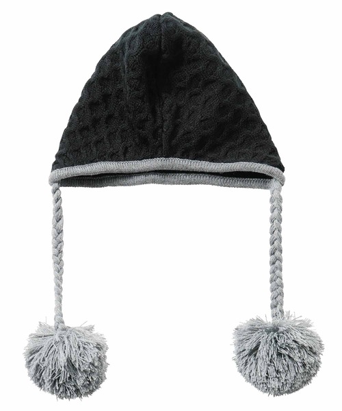 X-girl（エックスガール）の「EAR FLAP KNIT CAP（ニットキャップ/ビーニー・レディース・ブラック/ブラウン/グレー・ONE SIZE）」の4枚目の写真