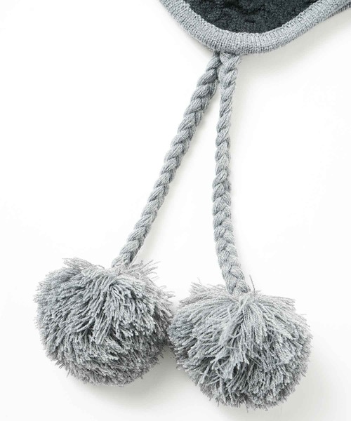 X-girl（エックスガール）の「EAR FLAP KNIT CAP（ニットキャップ/ビーニー・レディース・ブラック/ブラウン/グレー・ONE SIZE）」の6枚目の写真