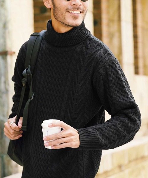 roshell（ロシェル）の「タートルネック フィッシャーマン ケーブル アランニット セーター（ニット/セーター・メンズ・グリーン系その他/ブラック系その他3/ブルー系その他2/ブラウン系その他/ブラック系その他2/ベージュ系その他/グレー系その他3/ブラック系その他/ブラウン系その他2/グレー系その他2/ブルー系その他/ホワイト系その他/グレー系その他/グレー系その他4・SMALL/MEDIUM/LARGE/X-LARGE）」の3枚目の写真