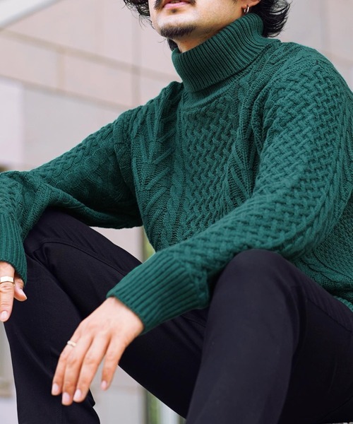 roshell（ロシェル）の「タートルネック フィッシャーマン ケーブル アランニット セーター（ニット/セーター・メンズ・グリーン系その他/ブラック系その他3/ブルー系その他2/ブラウン系その他/ブラック系その他2/ベージュ系その他/グレー系その他3/ブラック系その他/ブラウン系その他2/グレー系その他2/ブルー系その他/ホワイト系その他/グレー系その他/グレー系その他4・SMALL/MEDIUM/LARGE/X-LARGE）」の12枚目の写真