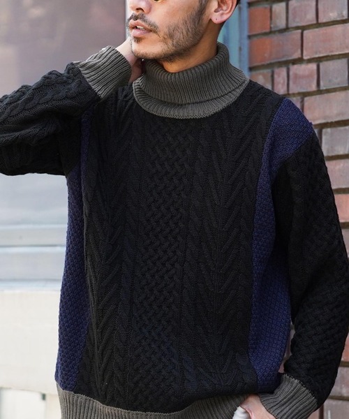 roshell（ロシェル）の「タートルネック フィッシャーマン ケーブル アランニット セーター（ニット/セーター・メンズ・グリーン系その他/ブラック系その他3/ブルー系その他2/ブラウン系その他/ブラック系その他2/ベージュ系その他/グレー系その他3/ブラック系その他/ブラウン系その他2/グレー系その他2/ブルー系その他/ホワイト系その他/グレー系その他/グレー系その他4・SMALL/MEDIUM/LARGE/X-LARGE）」の4枚目の写真