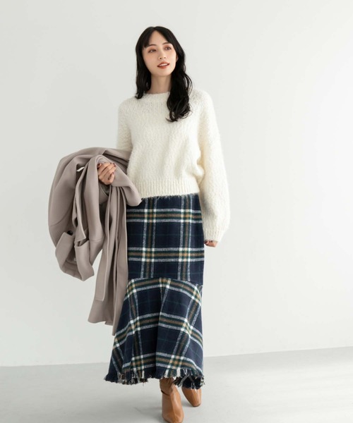 fifth（フィフス）の「【低身長向けサイズあり】裾フリンジチェックマーメイドスカート（スカート・レディース・ネイビー/ブラック/グリーン・M/XS）」の5枚目の写真