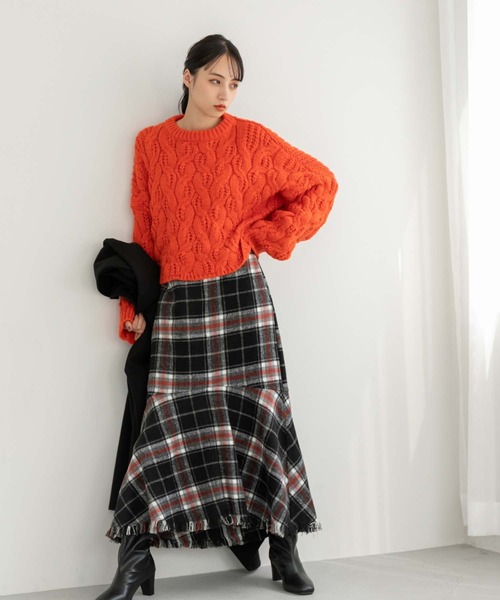 fifth（フィフス）の「【低身長向けサイズあり】裾フリンジチェックマーメイドスカート（スカート・レディース・ネイビー/ブラック/グリーン・M/XS）」の20枚目の写真