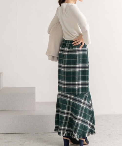 fifth（フィフス）の「【低身長向けサイズあり】裾フリンジチェックマーメイドスカート（スカート・レディース・ネイビー/ブラック/グリーン・M/XS）」の11枚目の写真
