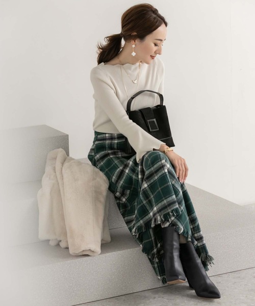 fifth（フィフス）の「【低身長向けサイズあり】裾フリンジチェックマーメイドスカート（スカート・レディース・ネイビー/ブラック/グリーン・M/XS）」の10枚目の写真
