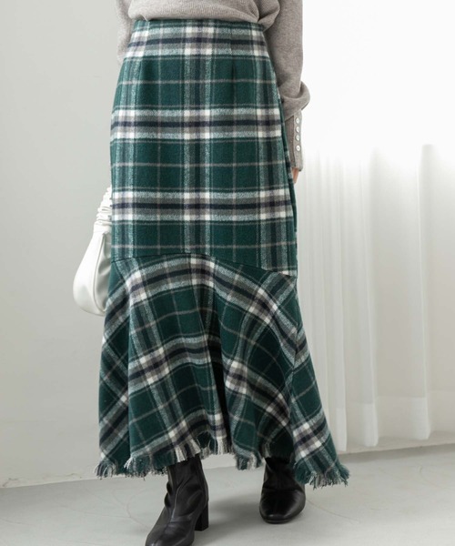 fifth（フィフス）の「【低身長向けサイズあり】裾フリンジチェックマーメイドスカート（スカート・レディース・ネイビー/ブラック/グリーン・M/XS）」の16枚目の写真