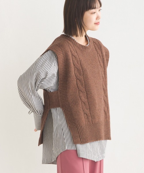 OMNES（オムネス）の「シェットランドウールサイドオープンベスト（ベスト・レディース・ブラック/ブラウン/グレー/アイボリー・FREE）」の4枚目の写真