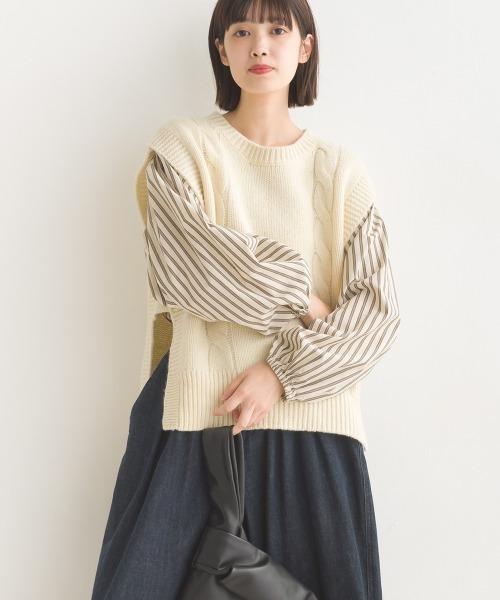 OMNES（オムネス）の「シェットランドウールサイドオープンベスト（ベスト・レディース・ブラック/ブラウン/グレー/アイボリー・FREE）」の5枚目の写真