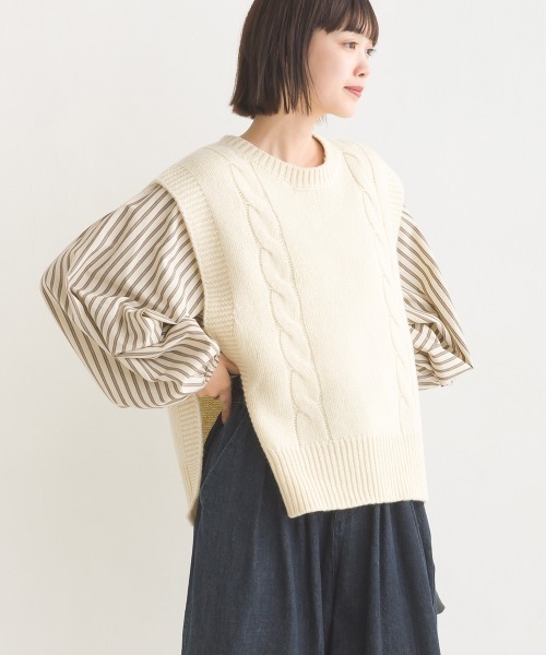 OMNES（オムネス）の「シェットランドウールサイドオープンベスト（ベスト・レディース・ブラック/ブラウン/グレー/アイボリー・FREE）」の9枚目の写真