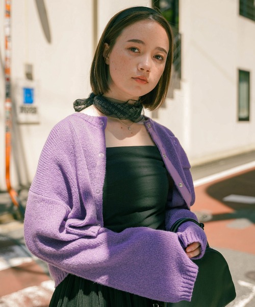 omom sot（オムオムソット）の「ショート丈 ニット カーディガン omom sot（カーディガン/ボレロ・レディース・ダークブラウン/ブルー/アイボリー/ラベンダー・M）」の10枚目の写真