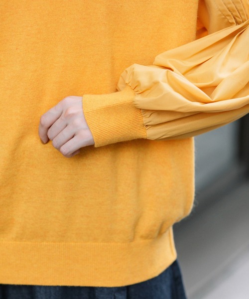 Munich（ミューニック）の「レーヨンアンゴラニット×タックスリーブブラウス（ニット/セーター・レディース・オフホワイト/オレンジ/グリーン・FREE）」の17枚目の写真