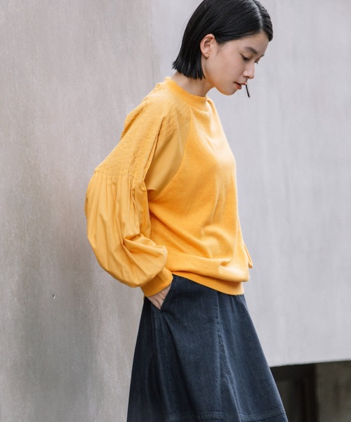 Munich（ミューニック）の「レーヨンアンゴラニット×タックスリーブブラウス（ニット/セーター・レディース・オフホワイト/オレンジ/グリーン・FREE）」の16枚目の写真