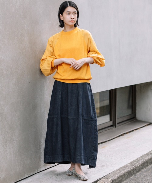 Munich（ミューニック）の「レーヨンアンゴラニット×タックスリーブブラウス（ニット/セーター・レディース・オフホワイト/オレンジ/グリーン・FREE）」の4枚目の写真