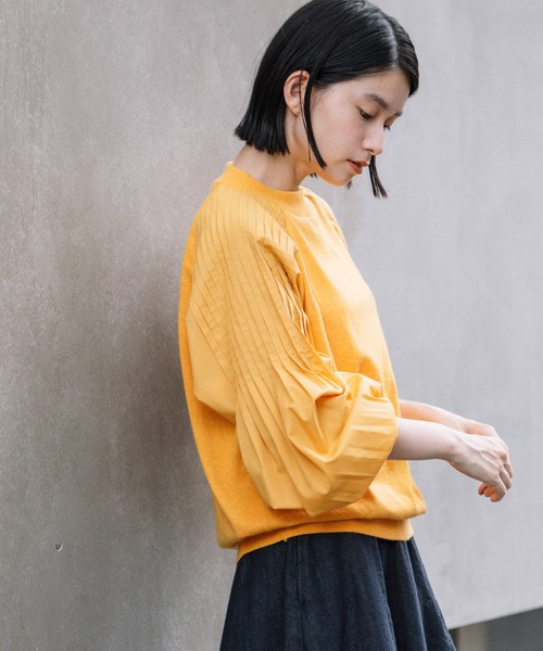 Munich（ミューニック）の「レーヨンアンゴラニット×タックスリーブブラウス（ニット/セーター・レディース・オフホワイト/オレンジ/グリーン・FREE）」の8枚目の写真