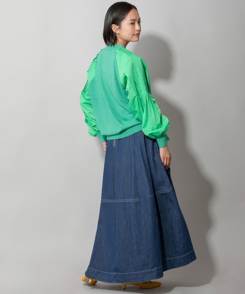 Munich（ミューニック）の「レーヨンアンゴラニット×タックスリーブブラウス（ニット/セーター・レディース・オフホワイト/オレンジ/グリーン・FREE）」の9枚目の写真