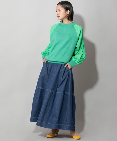 Munich（ミューニック）の「レーヨンアンゴラニット×タックスリーブブラウス（ニット/セーター・レディース・オフホワイト/オレンジ/グリーン・FREE）」の5枚目の写真