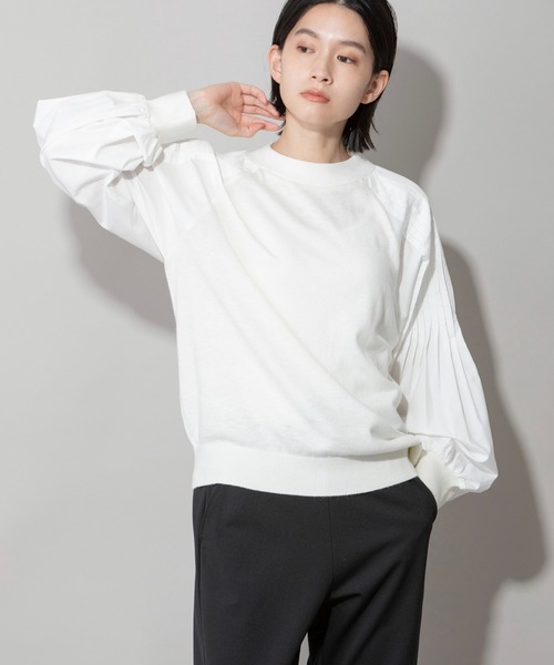 Munich（ミューニック）の「レーヨンアンゴラニット×タックスリーブブラウス（ニット/セーター・レディース・オフホワイト/オレンジ/グリーン・FREE）」の15枚目の写真