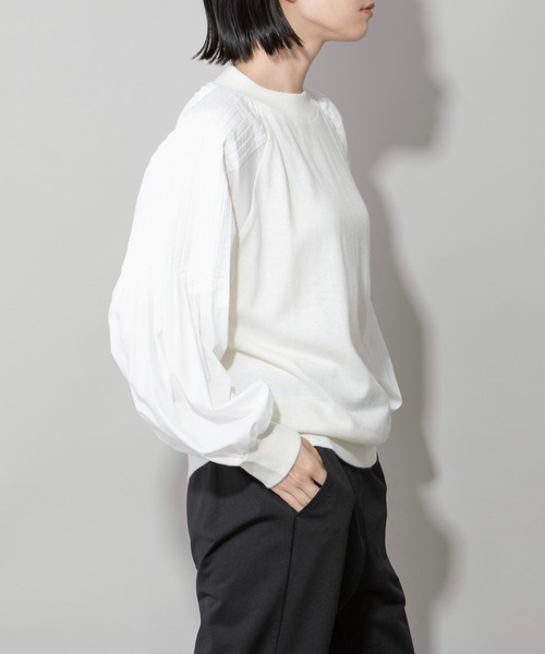 Munich（ミューニック）の「レーヨンアンゴラニット×タックスリーブブラウス（ニット/セーター・レディース・オフホワイト/オレンジ/グリーン・FREE）」の11枚目の写真