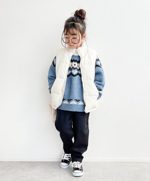 CIAOPANIC TYPY（チャオパニックティピー）の「【KIDS】フェイクダウン配色モンスターベスト/中綿ベスト（ダウンベスト・キッズ・キャメル/アイボリー/ブラック・S/M/L/XL/XXL）」の2枚目の写真