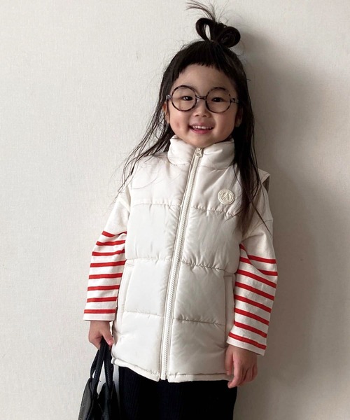 CIAOPANIC TYPY（チャオパニックティピー）の「【KIDS】フェイクダウン配色モンスターベスト/中綿ベスト（ダウンベスト・キッズ・キャメル/アイボリー/ブラック・S/M/L/XL/XXL）」の12枚目の写真