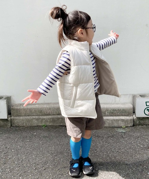 CIAOPANIC TYPY（チャオパニックティピー）の「【KIDS】フェイクダウン配色モンスターベスト/中綿ベスト（ダウンベスト・キッズ・キャメル/アイボリー/ブラック・S/M/L/XL/XXL）」の10枚目の写真