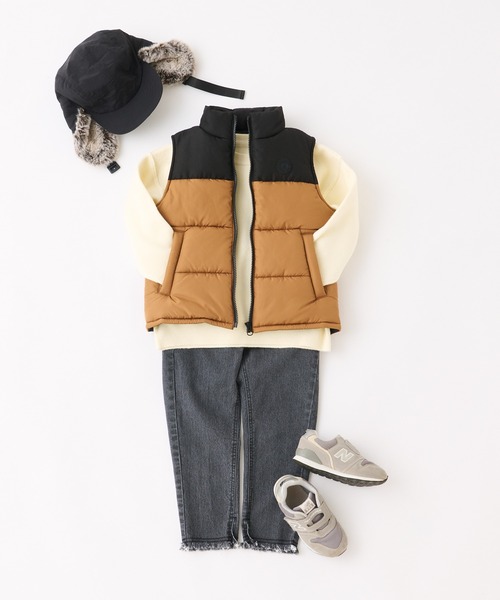 CIAOPANIC TYPY（チャオパニックティピー）の「【KIDS】フェイクダウン配色モンスターベスト/中綿ベスト（ダウンベスト・キッズ・キャメル/アイボリー/ブラック・S/M/L/XL/XXL）」の18枚目の写真