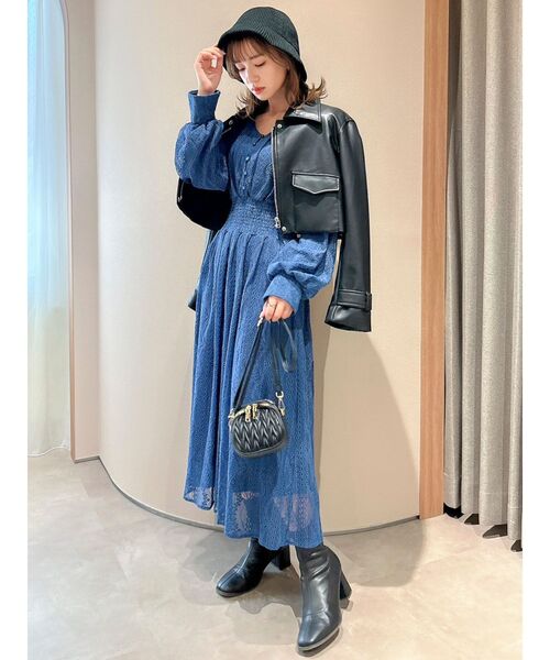 dazzlin（ダズリン）の「スーパーショートジャケット（ライダースジャケット・レディース・アイボリー/その他1/ブラック・FREE）」の10枚目の写真