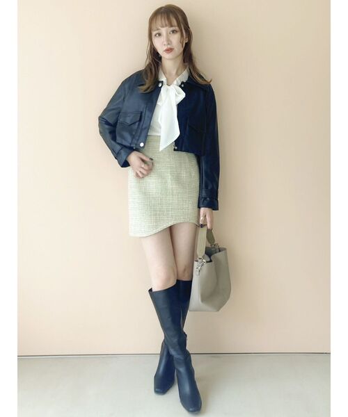 dazzlin（ダズリン）の「スーパーショートジャケット（ライダースジャケット・レディース・アイボリー/その他1/ブラック・FREE）」の18枚目の写真