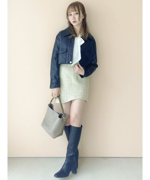 dazzlin（ダズリン）の「スーパーショートジャケット（ライダースジャケット・レディース・アイボリー/その他1/ブラック・FREE）」の12枚目の写真