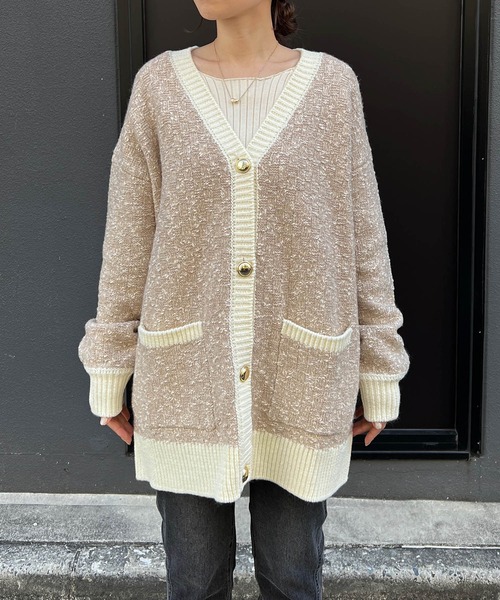 CAPRICIEUX LE'MAGE（カプリシューレマージュ）の「ツイード風ミドルカーディガン（カーディガン/ボレロ・レディース・ベージュ/チャコールグレー・FREE）」の21枚目の写真