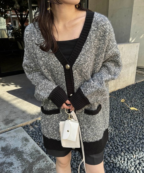 CAPRICIEUX LE'MAGE（カプリシューレマージュ）の「ツイード風ミドルカーディガン（カーディガン/ボレロ・レディース・ベージュ/チャコールグレー・FREE）」の3枚目の写真