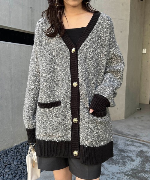 CAPRICIEUX LE'MAGE（カプリシューレマージュ）の「ツイード風ミドルカーディガン（カーディガン/ボレロ・レディース・ベージュ/チャコールグレー・FREE）」の5枚目の写真