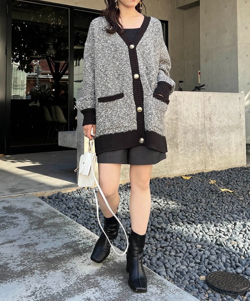 CAPRICIEUX LE'MAGE（カプリシューレマージュ）の「ツイード風ミドルカーディガン（カーディガン/ボレロ・レディース・ベージュ/チャコールグレー・FREE）」の7枚目の写真