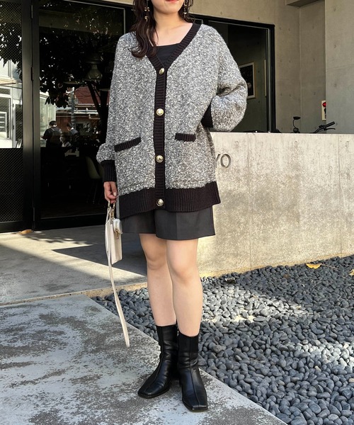CAPRICIEUX LE'MAGE（カプリシューレマージュ）の「ツイード風ミドルカーディガン（カーディガン/ボレロ・レディース・ベージュ/チャコールグレー・FREE）」の8枚目の写真