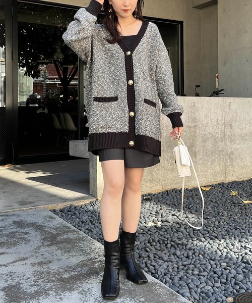 CAPRICIEUX LE'MAGE（カプリシューレマージュ）の「ツイード風ミドルカーディガン（カーディガン/ボレロ・レディース・ベージュ/チャコールグレー・FREE）」の11枚目の写真