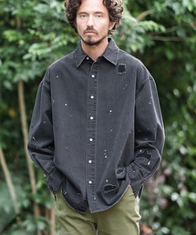 ms5185- Distressed Paint Loose Denim Shirts デニムシャツ