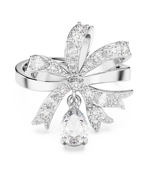 【公式】【スワロフスキー】Volta リング, リボン, ホワイト, ロジウム・プレーティング