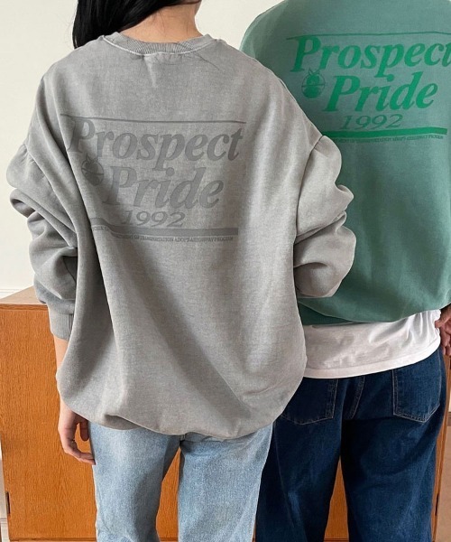 Dalfwin（ダールフィン）の「2022 AW 秋冬 韓国ファッション スウェット レディース ユニセックス 裏起毛あり　Prospectプリントスウェット トレーナー オーバーサイズ ビッグシルエット 男女兼用 ペア（スウェット・レディース・ブラウン/グレー/ミント/ベージュ・FREE）」の2枚目の写真