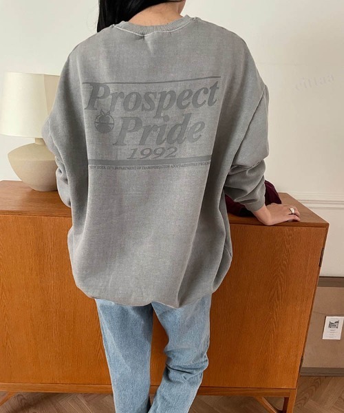 Dalfwin（ダールフィン）の「2022 AW 秋冬 韓国ファッション スウェット レディース ユニセックス 裏起毛あり　Prospectプリントスウェット トレーナー オーバーサイズ ビッグシルエット 男女兼用 ペア（スウェット・レディース・ブラウン/グレー/ミント/ベージュ・FREE）」の21枚目の写真