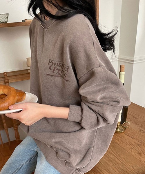 Dalfwin（ダールフィン）の「2022 AW 秋冬 韓国ファッション スウェット レディース ユニセックス 裏起毛あり　Prospectプリントスウェット トレーナー オーバーサイズ ビッグシルエット 男女兼用 ペア（スウェット・レディース・ブラウン/グレー/ミント/ベージュ・FREE）」の22枚目の写真