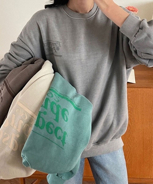 Dalfwin（ダールフィン）の「2022 AW 秋冬 韓国ファッション スウェット レディース ユニセックス 裏起毛あり　Prospectプリントスウェット トレーナー オーバーサイズ ビッグシルエット 男女兼用 ペア（スウェット・レディース・ブラウン/グレー/ミント/ベージュ・FREE）」の5枚目の写真
